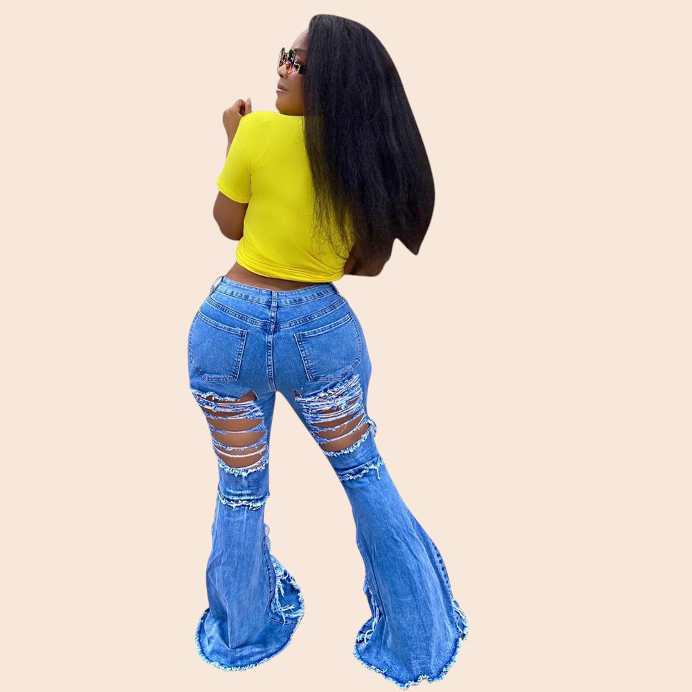 Distressed Tassel Flare Denim Pants – Statement Street Edition