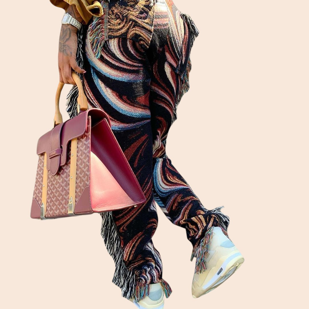Abstract Velvet Fringe Pants – Street Glam Edition