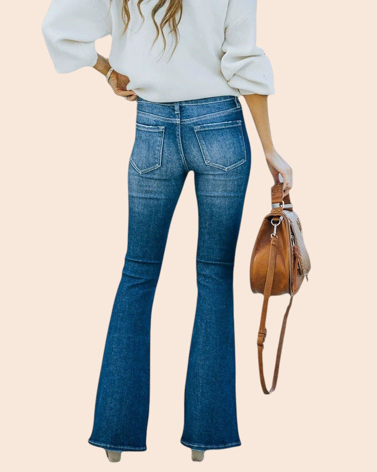 High Waist Distressed Flare Jeans
