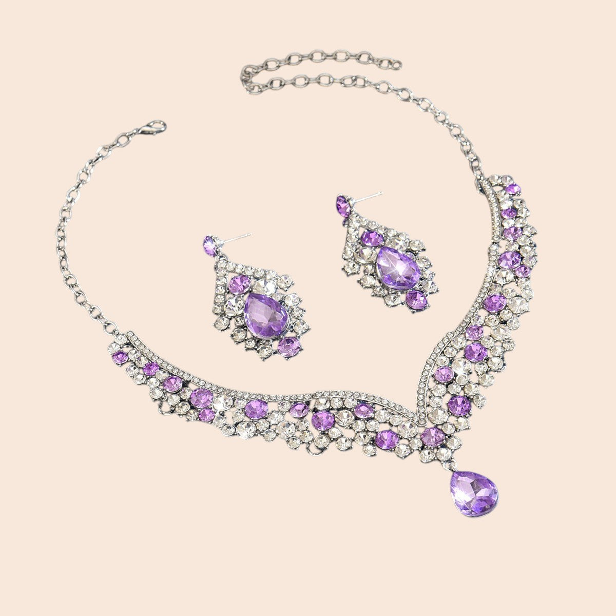 Vintage Crystal Teardrop Necklace & Earring Set