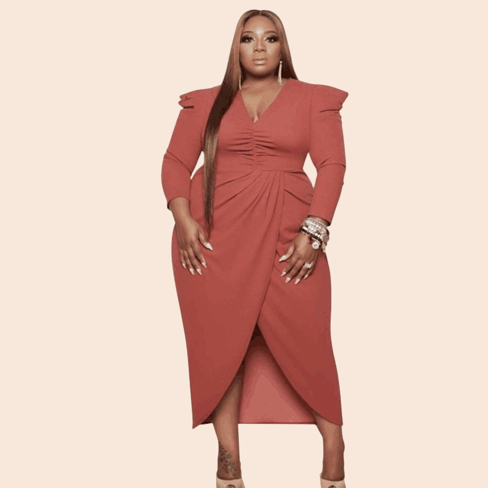 Plus Size Elegant Wrap Midi Dress