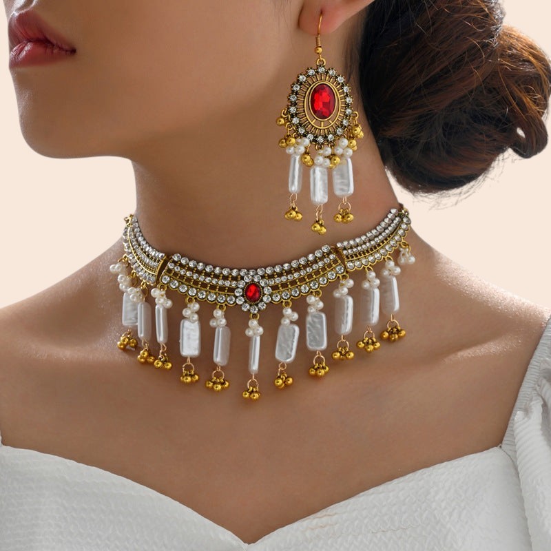 Vintage Pearl Flower Statement Necklace & Earring Set