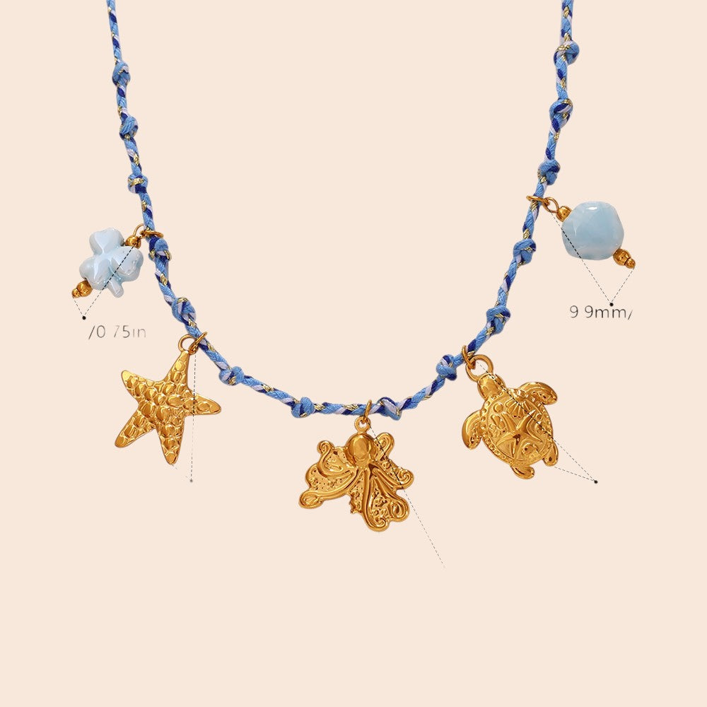 Ocean Charm Braided Necklace & Bracelet Set