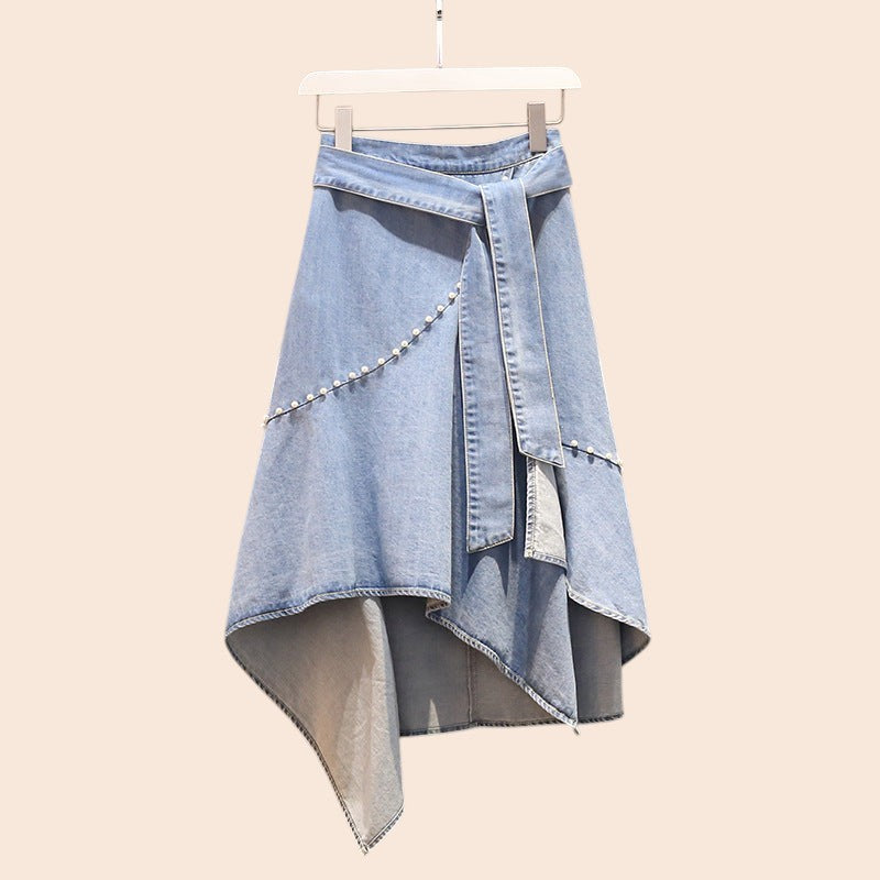 Western-Inspired Denim Two-Piece Skirt Set