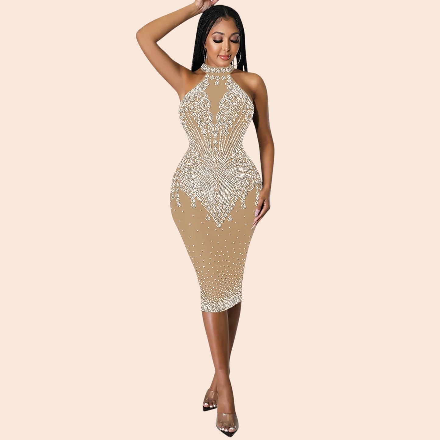 Radiant Rhinestone Halter Midi Dress