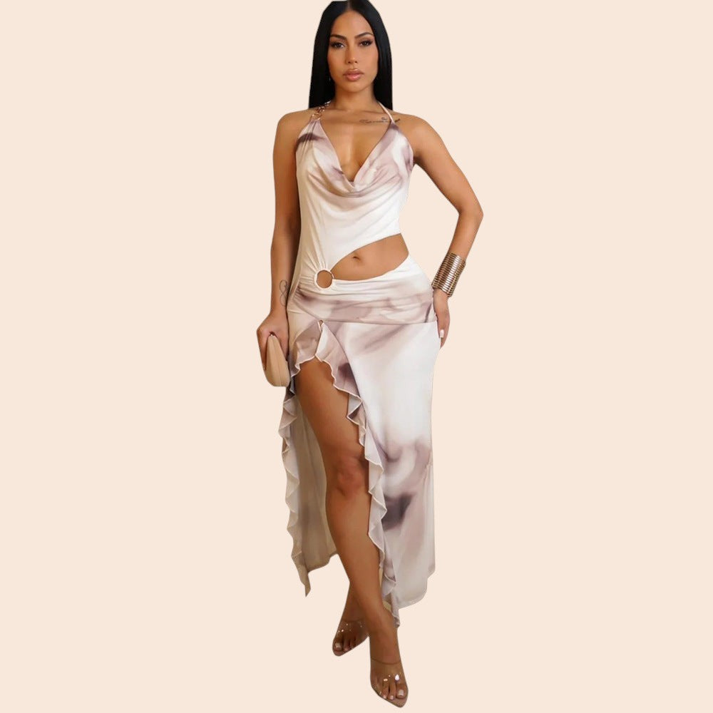 Asymmetrical Cutout High-Slit Maxi Dress