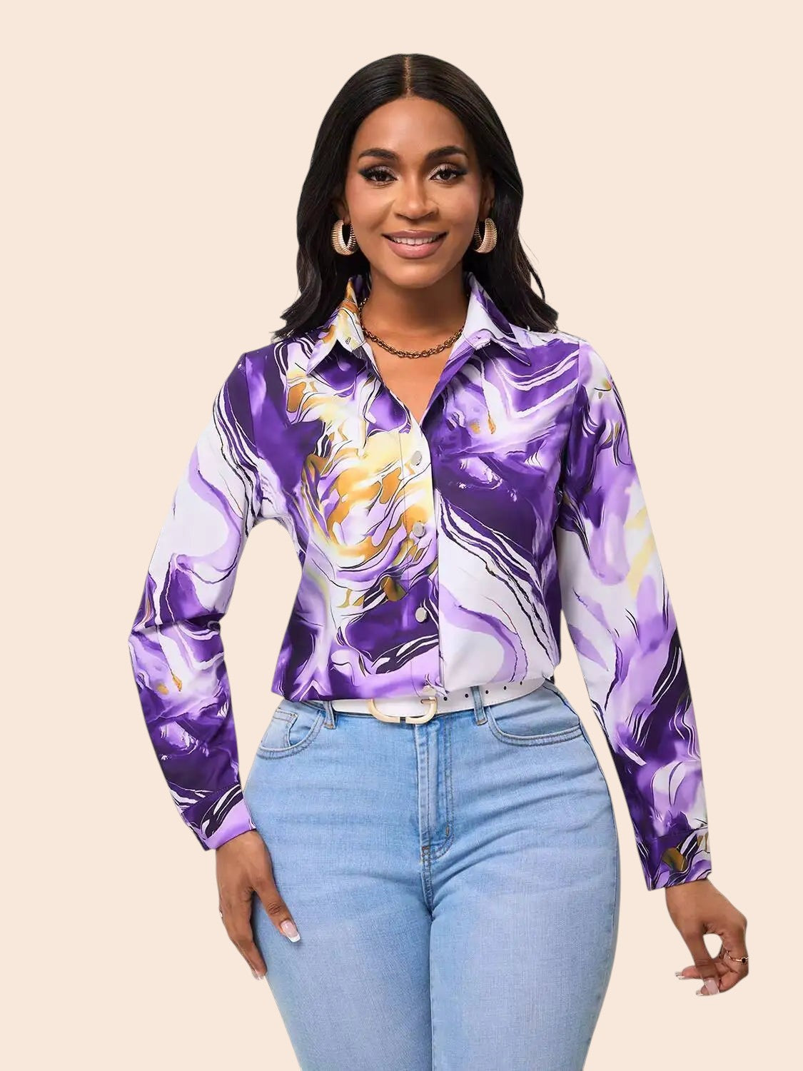 Purple & Gold Marble Print Blouse