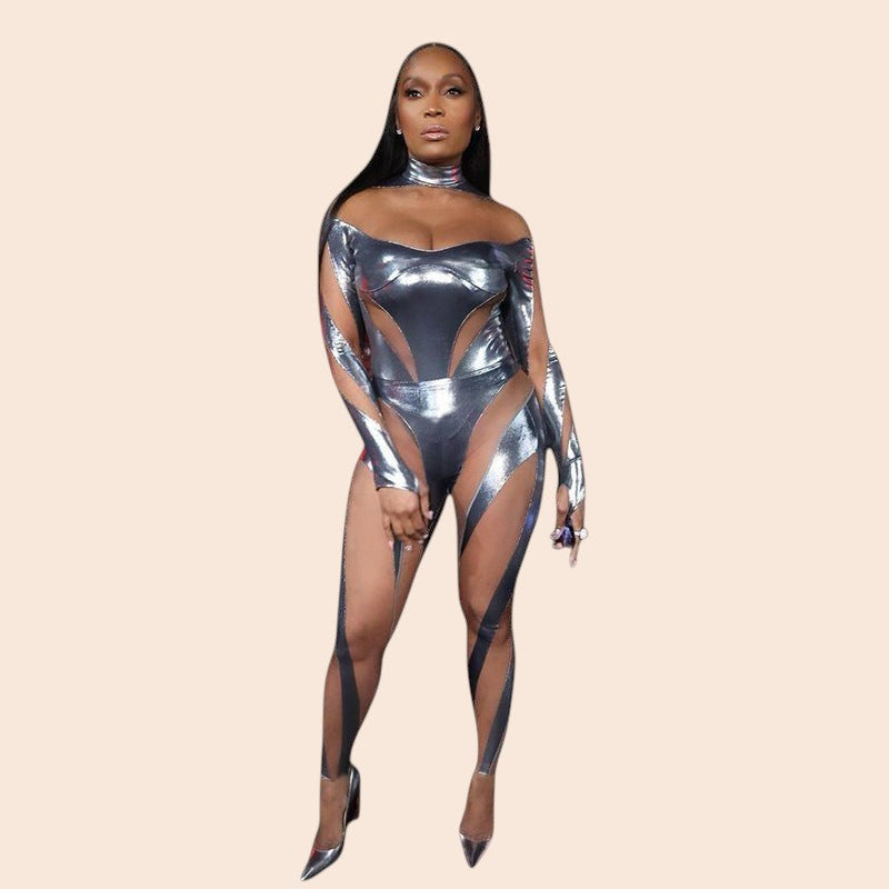 Metallic Illusion Mesh Jumpsuit Set
