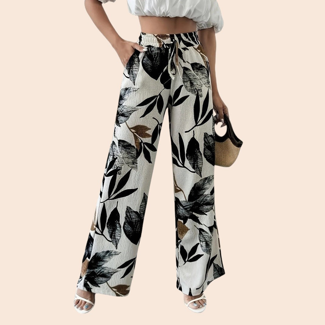 Title: Bohemian Floral Wide-Leg Pants – Effortless Resort Luxe