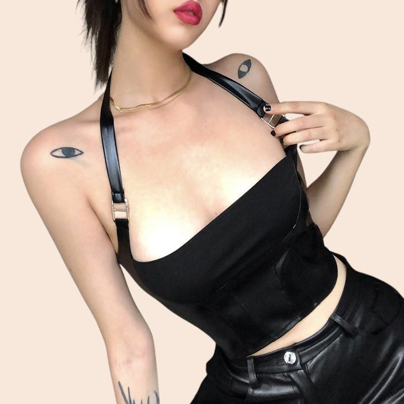 Midnight Edge Faux Leather Halter Top