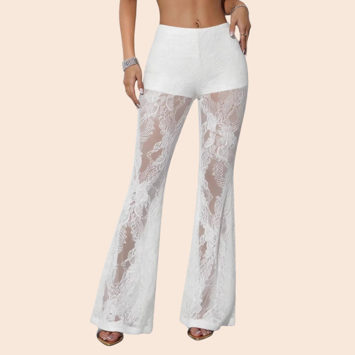Sheer Lace Flared Pants