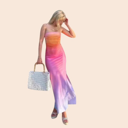 Sunset Ombre Strapless Maxi Dress