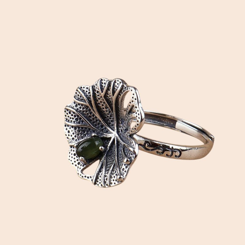 Vintage Lotus Leaf Sterling Silver Ring – Nature Inspired Elegance