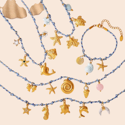 Ocean Charm Braided Necklace & Bracelet Set