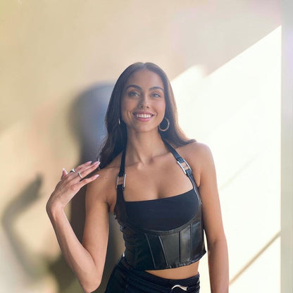 Midnight Edge Faux Leather Halter Top