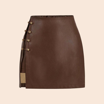 Coffee Brown Faux Leather Mini Skirt