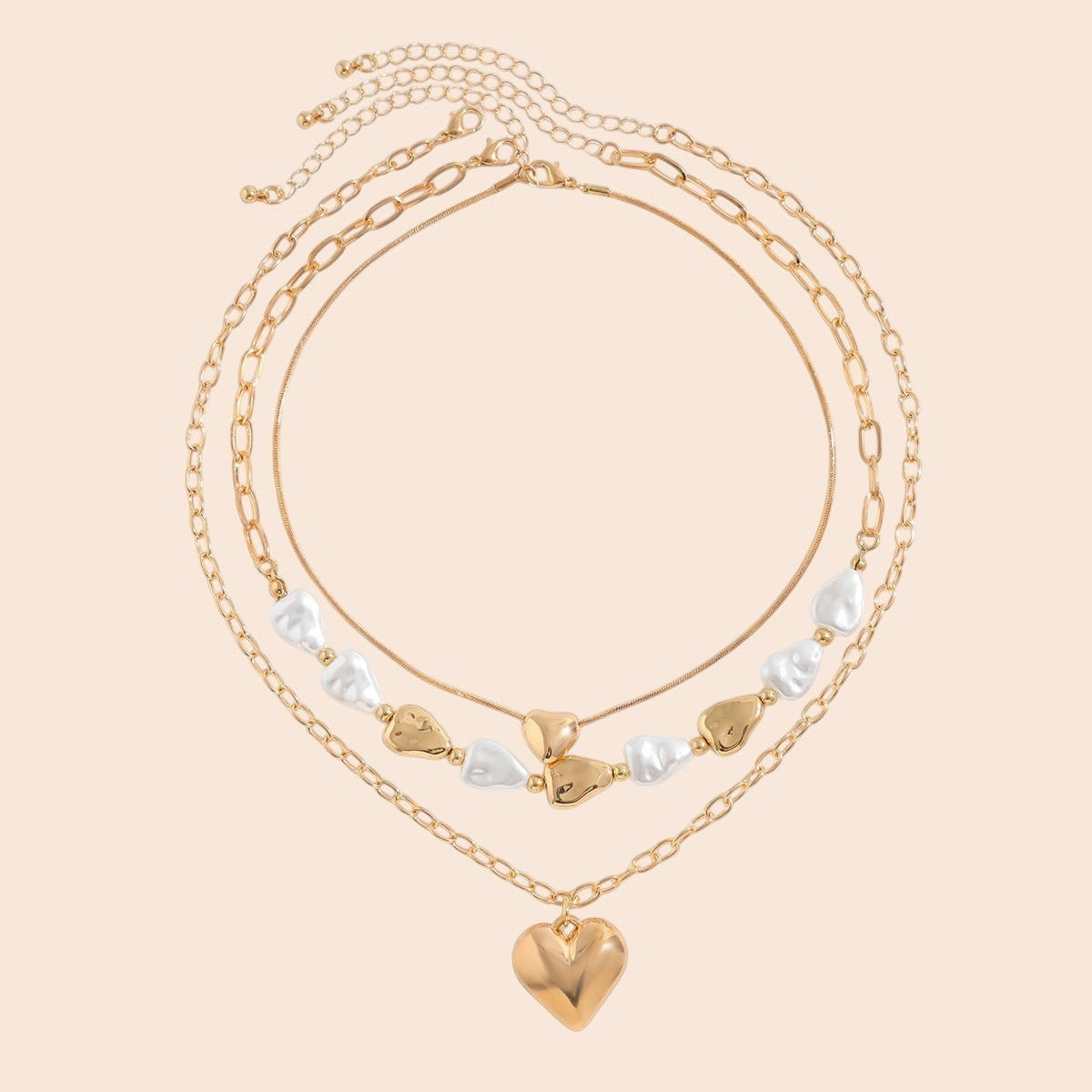Layered Heart & Pearl Pendant Necklace