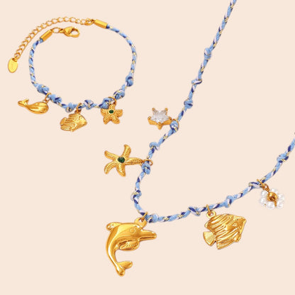 Ocean Charm Braided Necklace & Bracelet Set