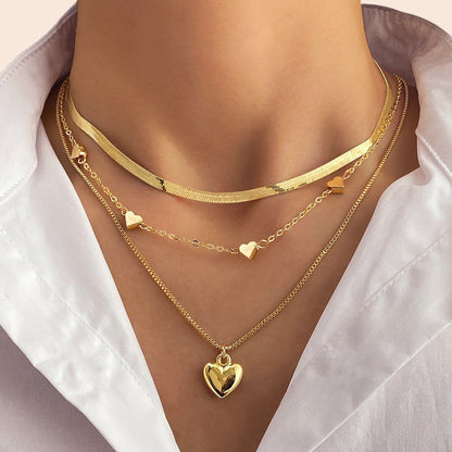 Layered Heart Pendant Necklace