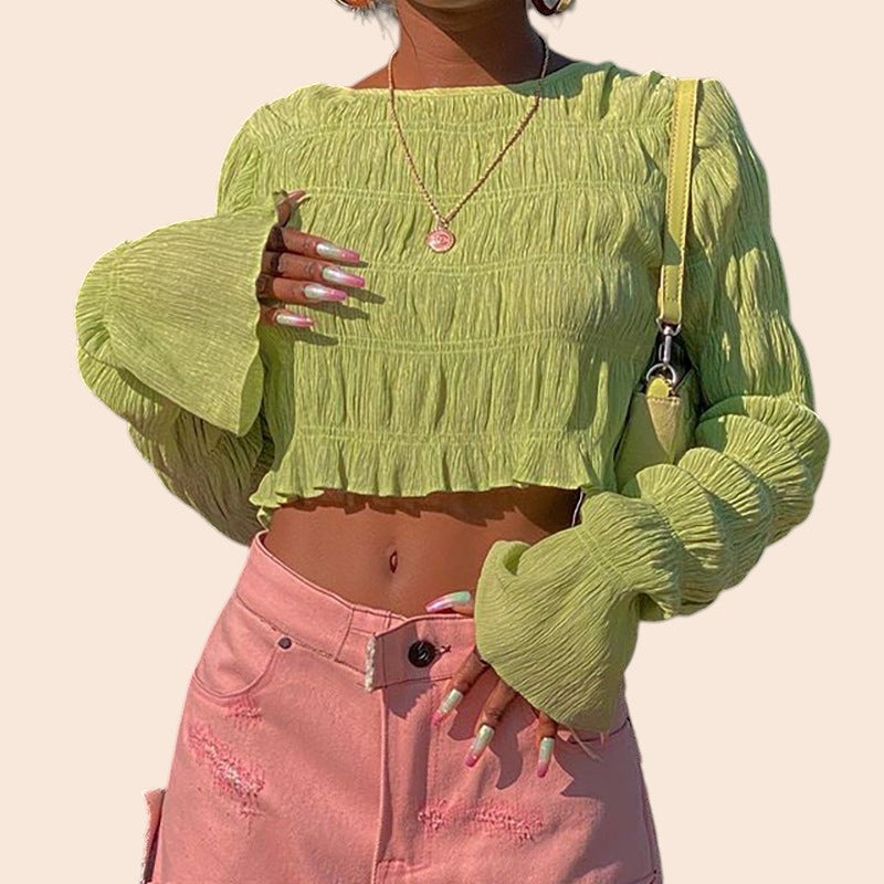 Ruched Long Sleeve Crop Top