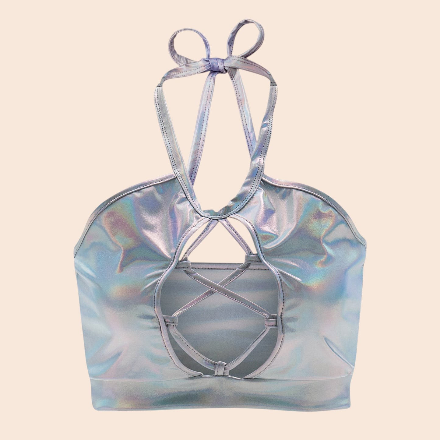 Metallic Cutout Halter Crop Top