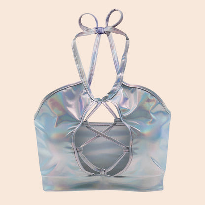 Metallic Cutout Halter Crop Top