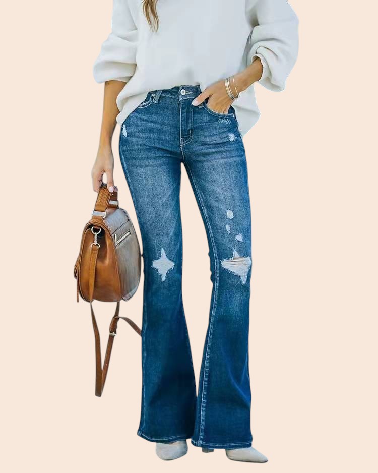 High Waist Distressed Flare Jeans