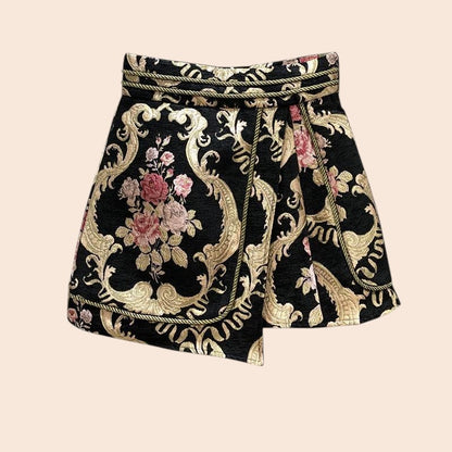 Luxury Baroque Floral Wrap Skort