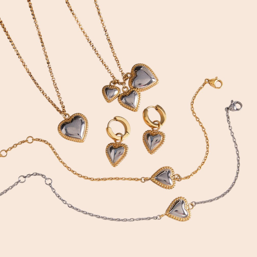 Luxe Heart Charm Jewelry Set