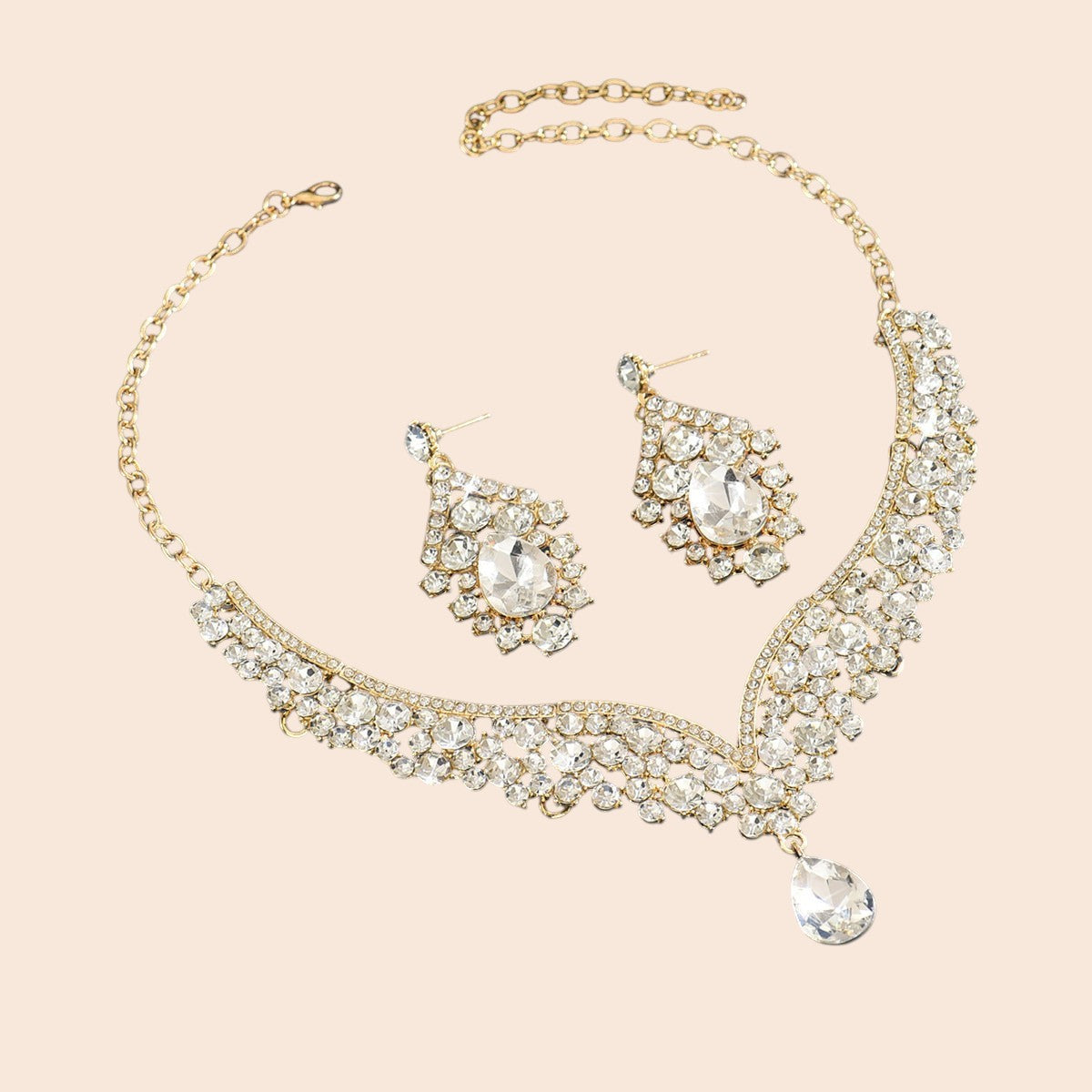 Vintage Crystal Teardrop Necklace & Earring Set