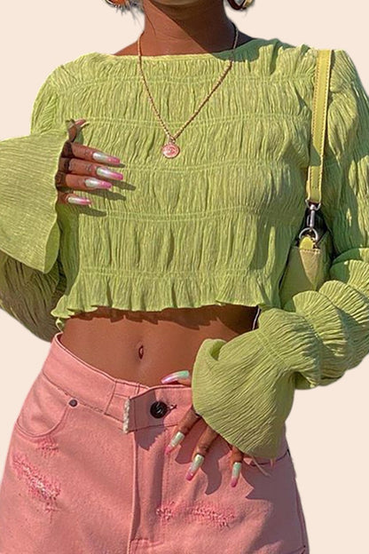 Ruched Long Sleeve Crop Top