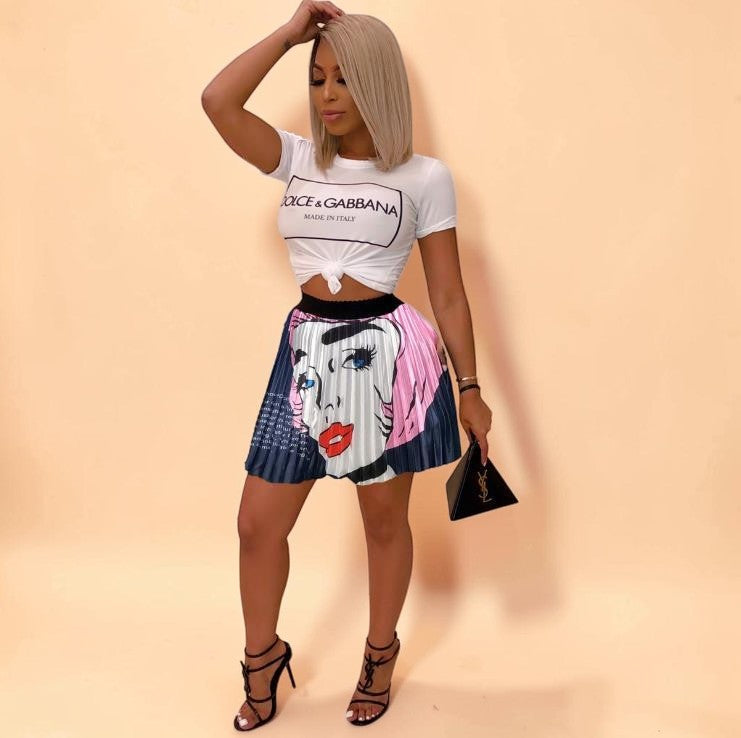 Pop Art Pleated Mini Skirt