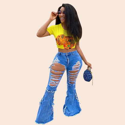 Distressed Tassel Flare Denim Pants – Statement Street Edition