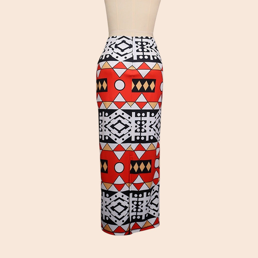 Geometric High-Waist Bodycon Maxi Skirt