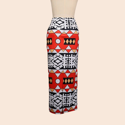 Geometric High-Waist Bodycon Maxi Skirt