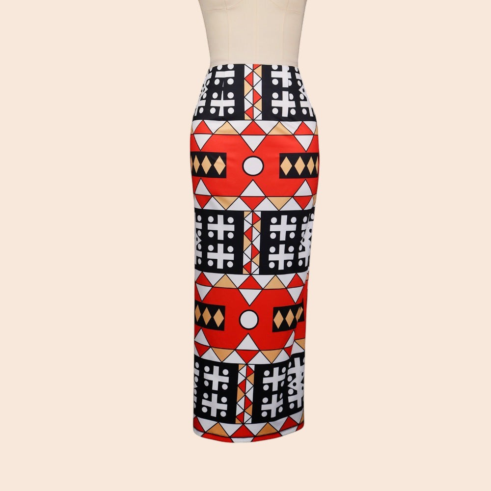 Geometric High-Waist Bodycon Maxi Skirt