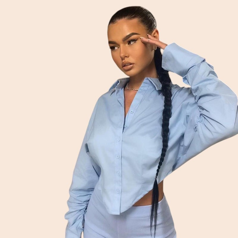 Cropped Button-Up Shirt & Shorts Set