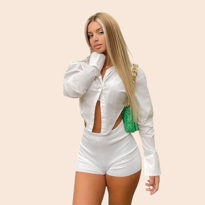 Cropped Button-Up Shirt & Shorts Set