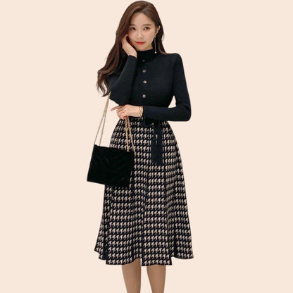 Houndstooth Tie-Waist Midi Skirt