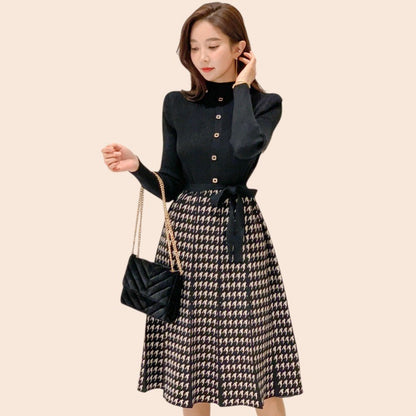 Houndstooth Tie-Waist Midi Skirt