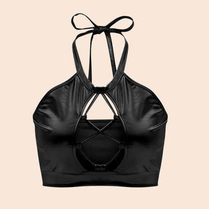 Metallic Cutout Halter Crop Top