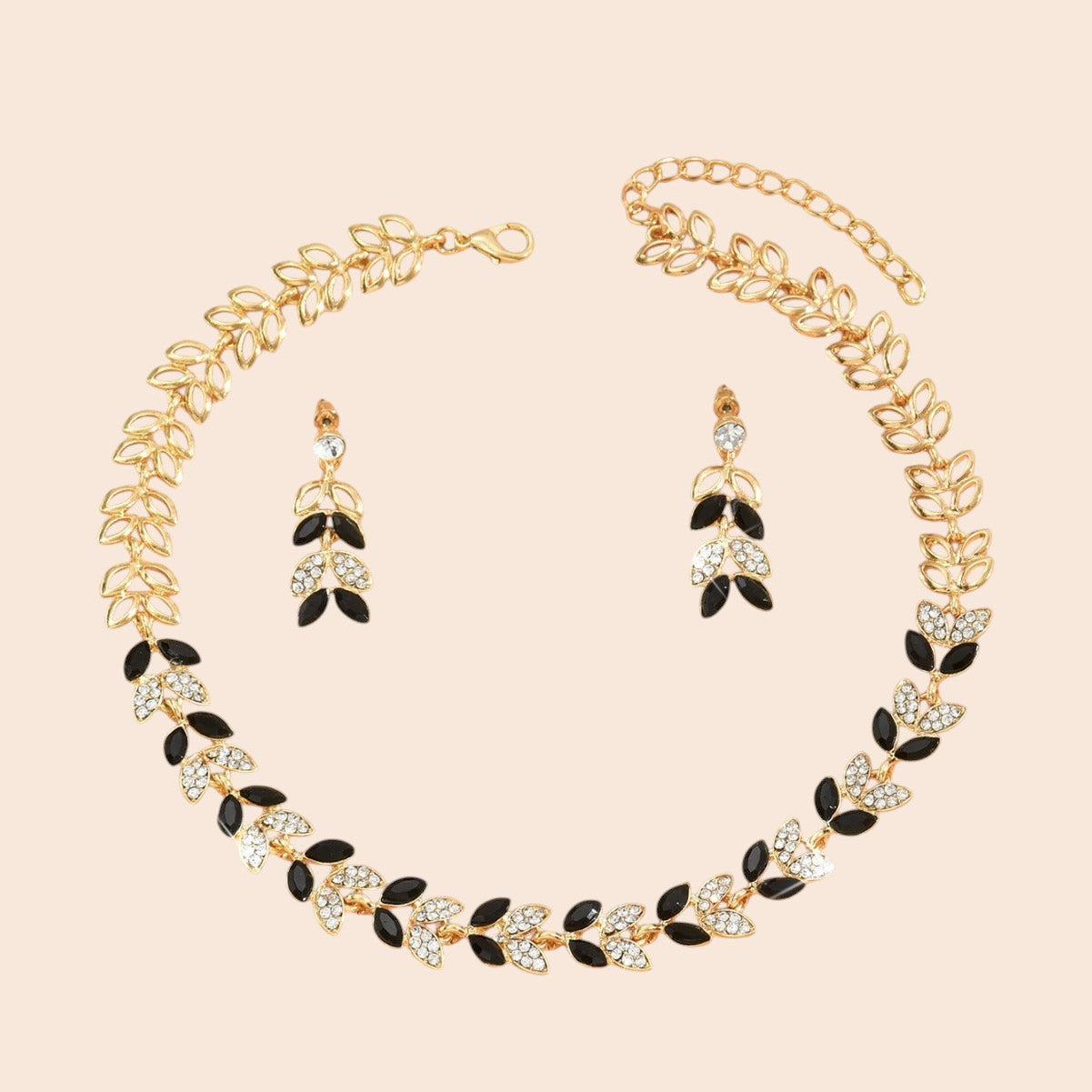 Luxury Leaf Crystal Necklace & Earring Set