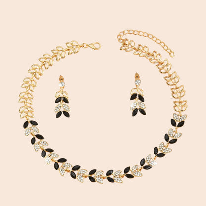 Luxury Leaf Crystal Necklace & Earring Set