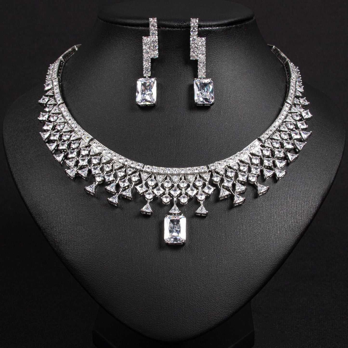 Luxury Zircon Crystal Necklace & Earring Set