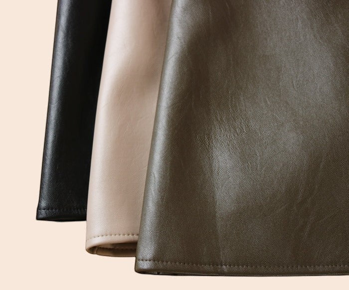 Belted High-Waisted Faux Leather A-Line Skirt