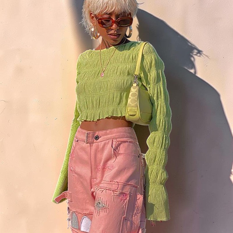 Ruched Long Sleeve Crop Top