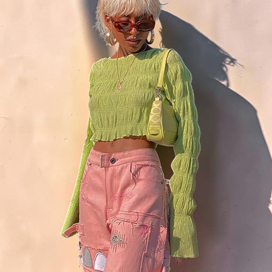 Ruched Long Sleeve Crop Top