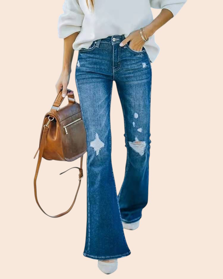 High Waist Distressed Flare Jeans