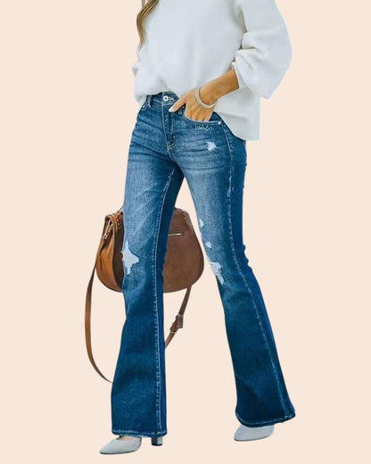 High Waist Distressed Flare Jeans