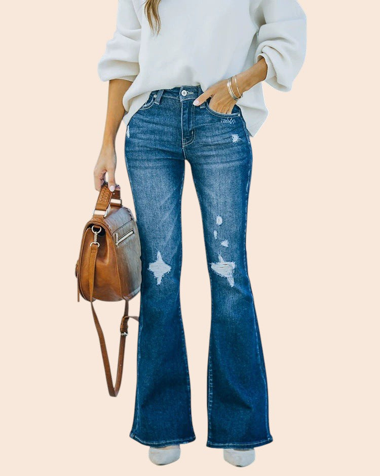 High Waist Distressed Flare Jeans